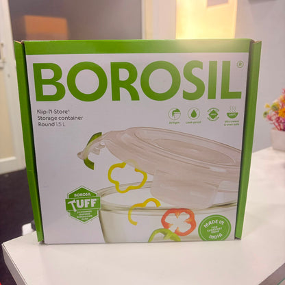 AM6198 Borosil Klip N Store Round Glass Container - 1.5 Ltr with Air Tight Lid