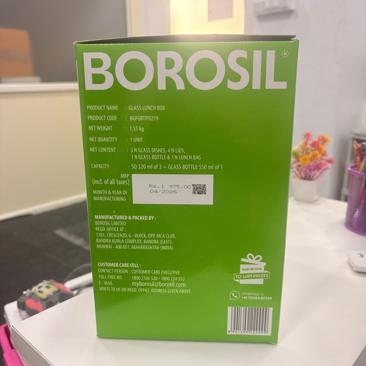 AM6174 Borosil Gourmet Square Glass Lunch Box Set