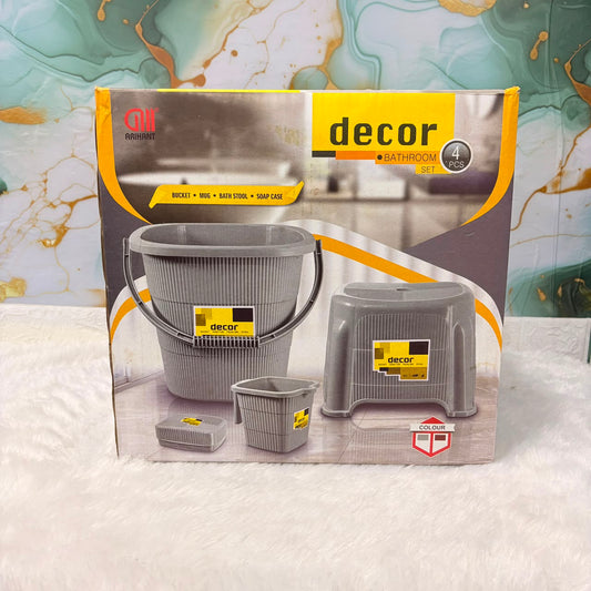 3129 Decor Plastic Bathroom Set 4pcs with Plastic Bucket ,Small Mug ,Bath Stool ,Soap case