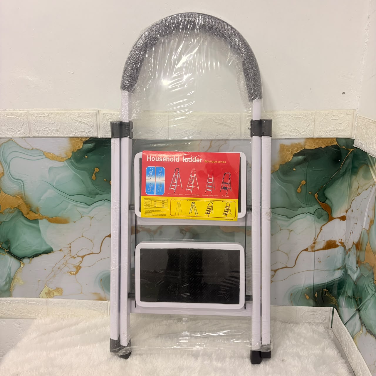 A06590 SJD-2S White Metal 2-Step Climbing Ladder