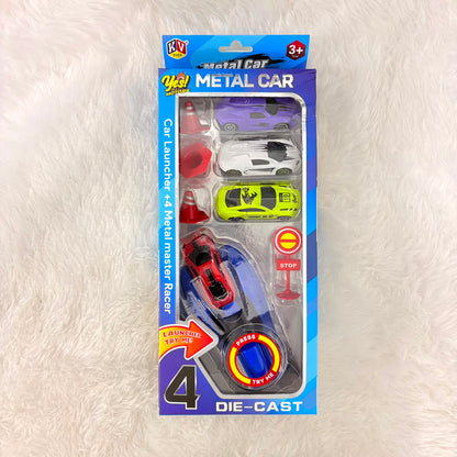 A06630 Die-Cast 4 Pcs Metal Car Set with Car Launcher (Item No : 904)