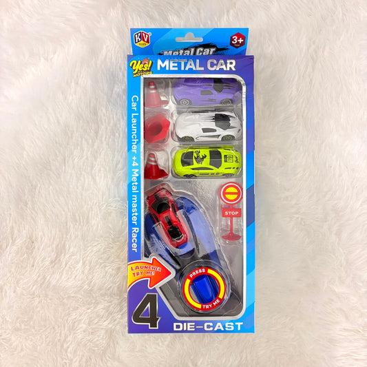 A06630 Die-Cast 4 Pcs Metal Car Set with Car Launcher (Item No : 904)