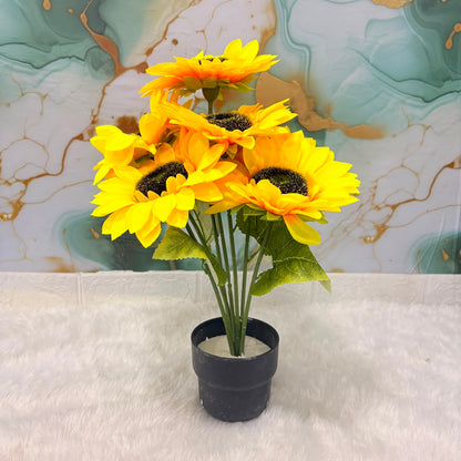 AM7767 Artificial Sunflower Bush in Black Plastic Pot for Home and Office Decor (Pack Of 1)