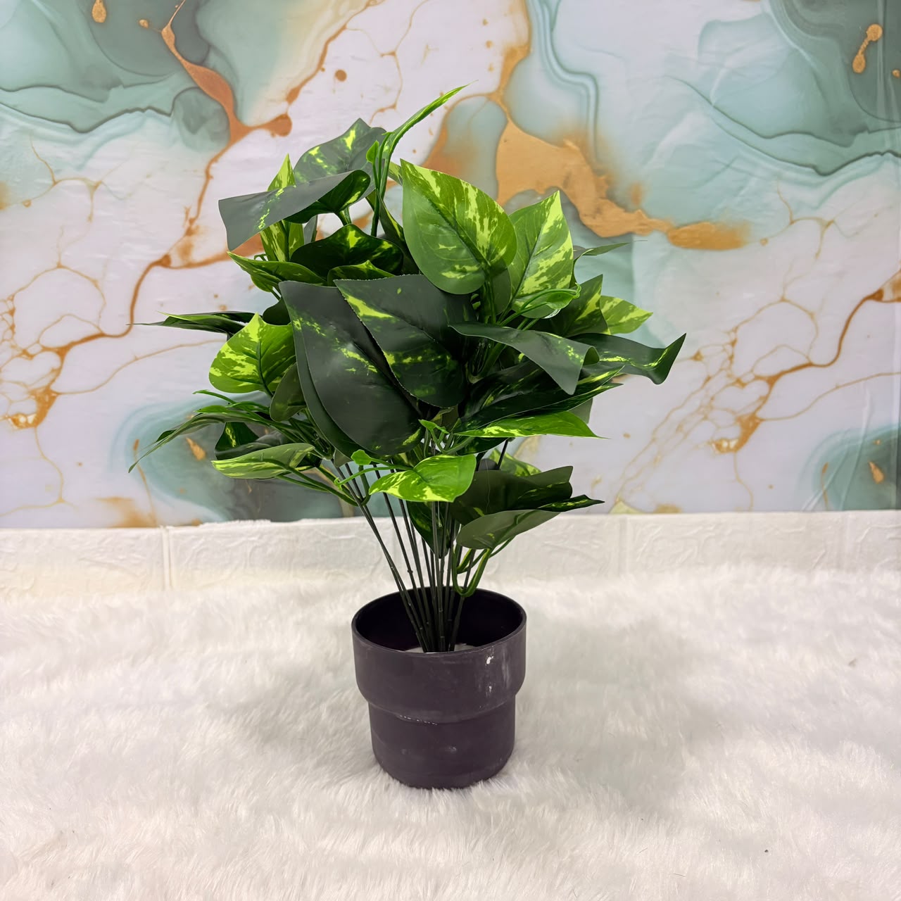 AM7764 Premium Artificial Tabletop Green Plants in Sleek Black Pots (Pack of 1)