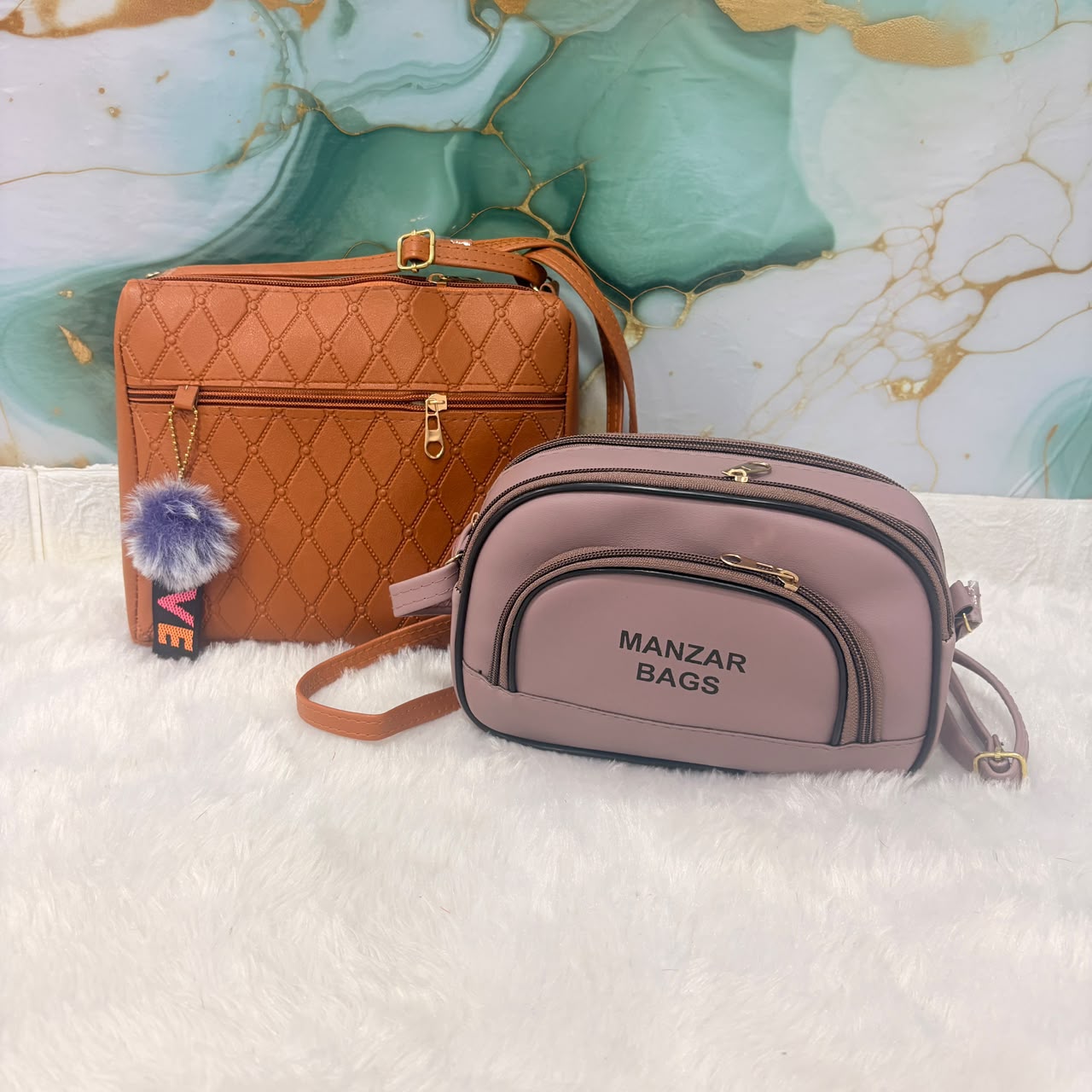 A06699 Mix Patterned Sling Bag with with Adjustable Strap & Multi-Zip Storage