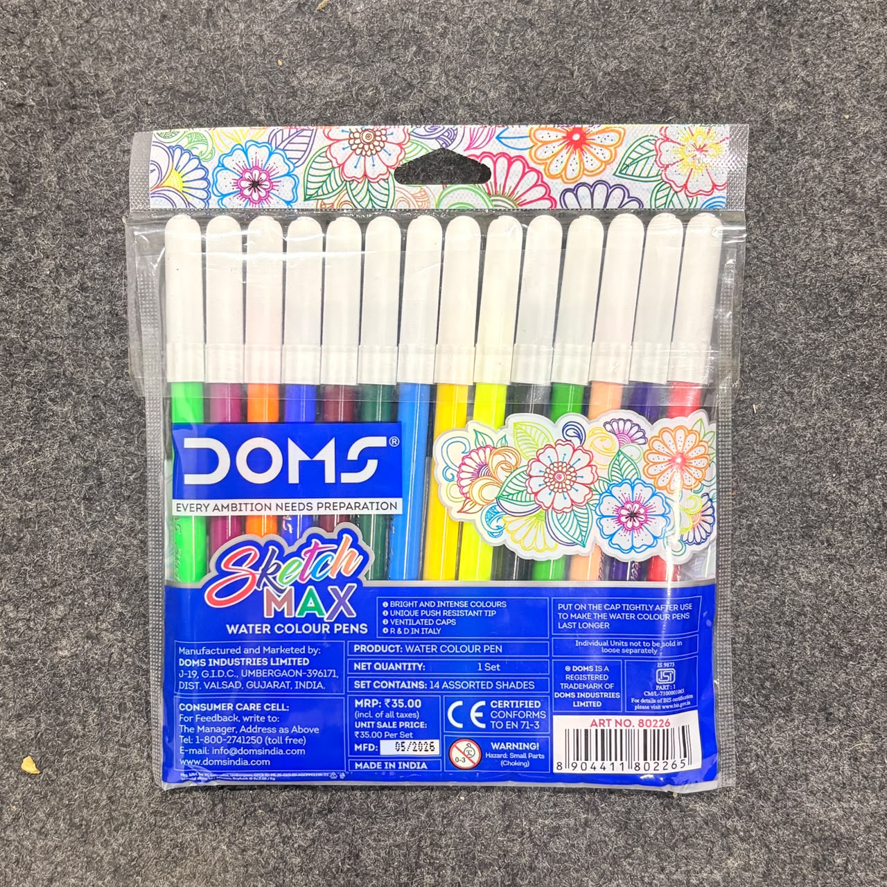 3205 Doms Max Non-Toxic Water Colour Sketch Pens (14Assorted Shades x 1 Set)