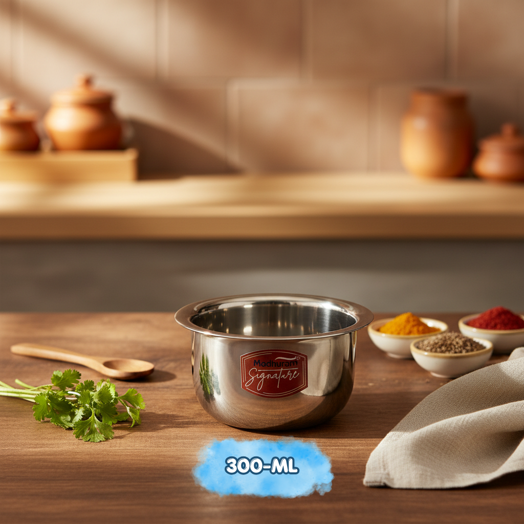 AM7575 Madhuram Signature Premium Stainless Steel  Container (300 ml, 6x8x8 cm)
