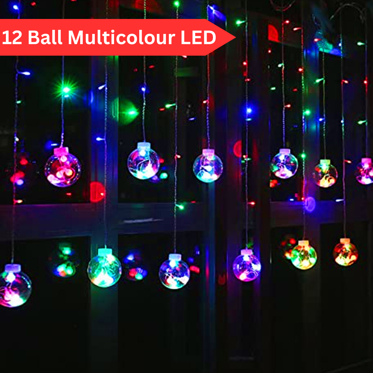 Di0072 12 Ball String LED Lights with Flashing Modes Decoration 6x6 (Multicolour)