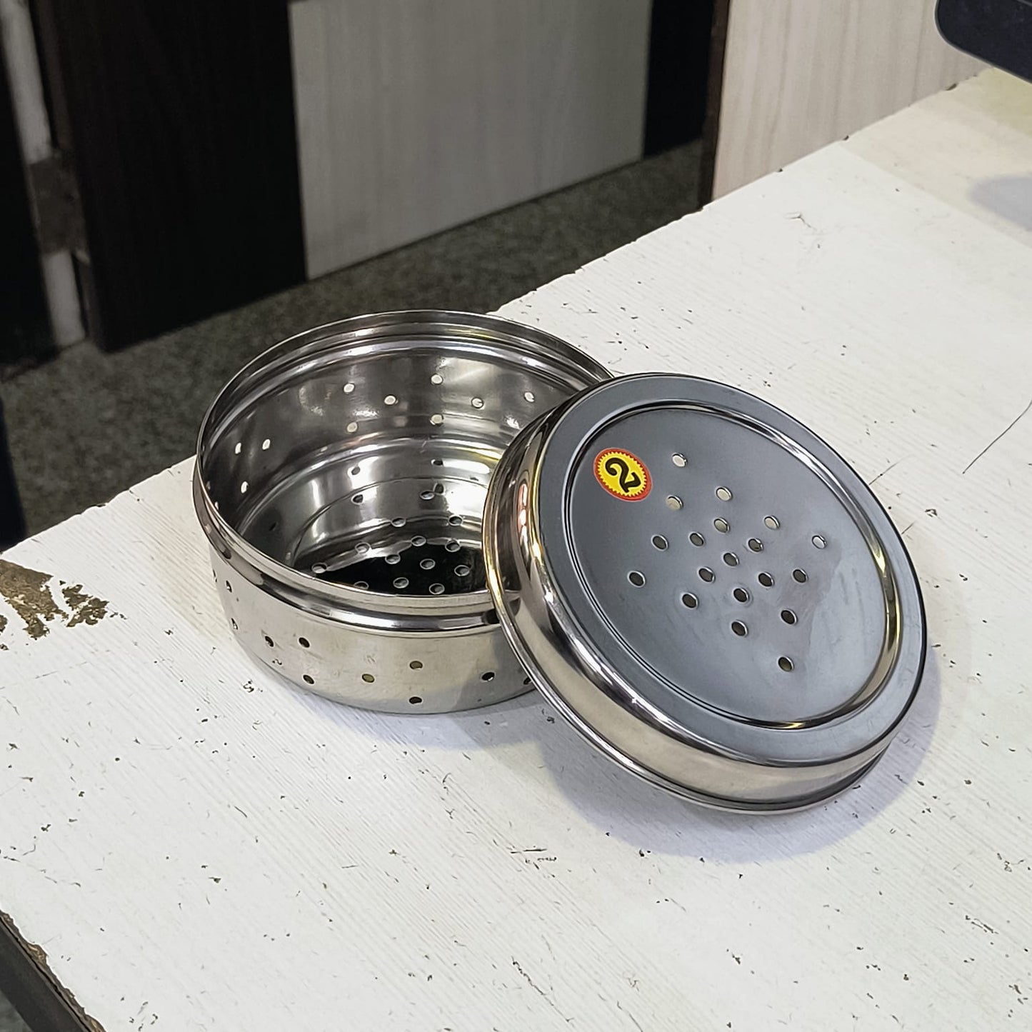 AM5331 Hole Dabba Stainless Steel Coriander Storage Box Medium