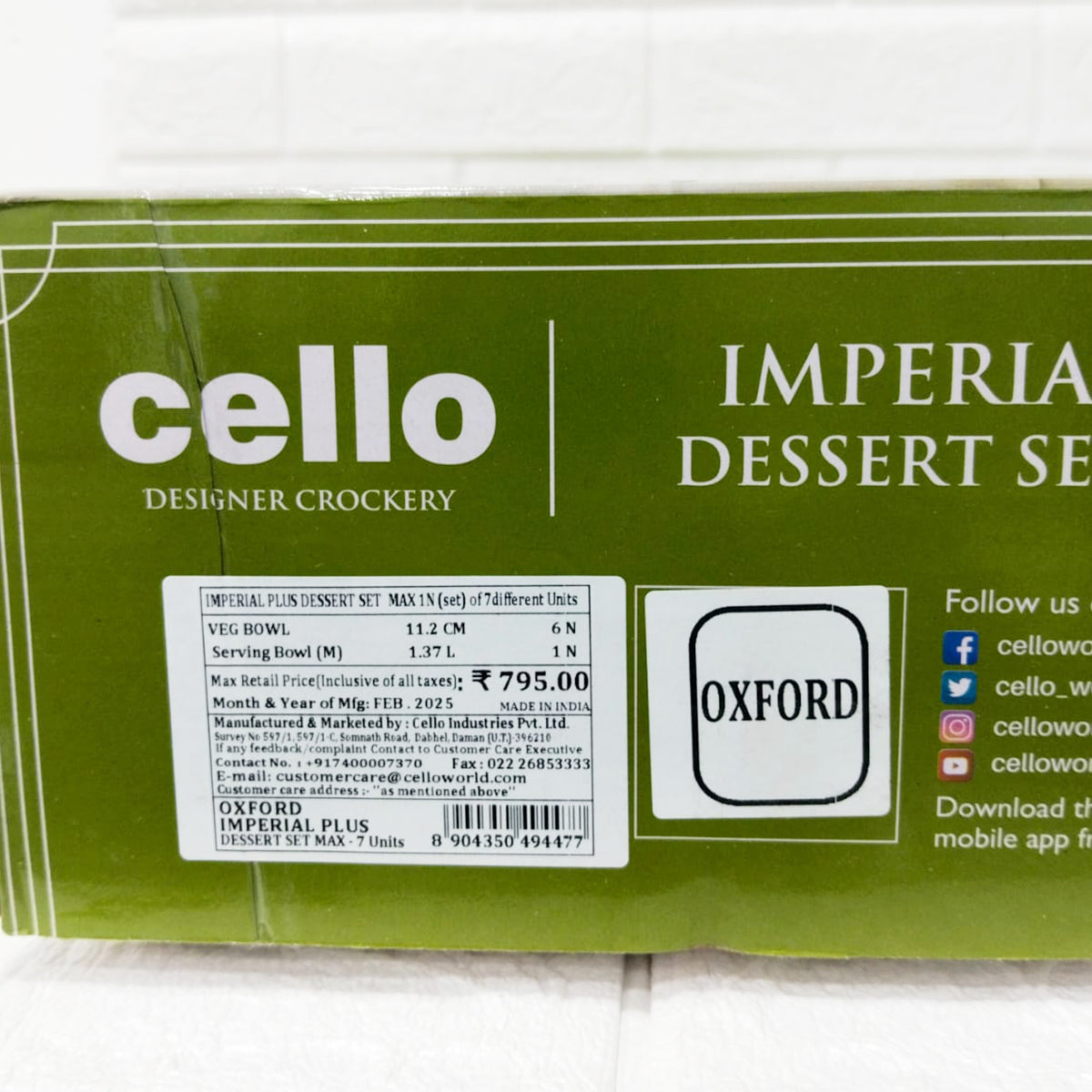 Di0229 Cello Crockery Imperial Plus Dessert Set – 7 Pcs (Oxford Design)