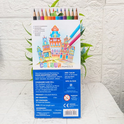 AM5043 DOMS 12 Shades Color Pencils | Hexagonal Shaped Body For Comfortable Grip | Bright and Playful Colors