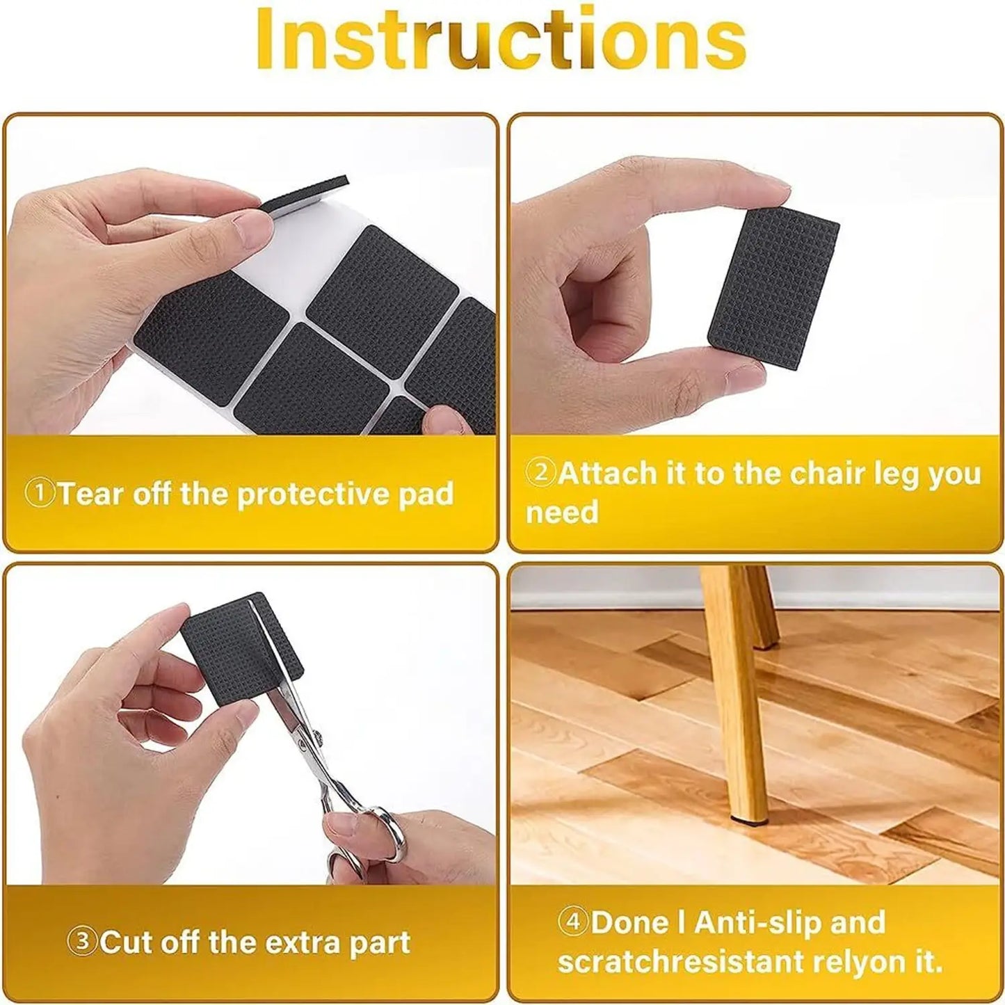 AM7620 Weikang Heavy Duty Self Adhesive Rubber Furniture Pads Anti Skid Floor Protectors 8 Pack