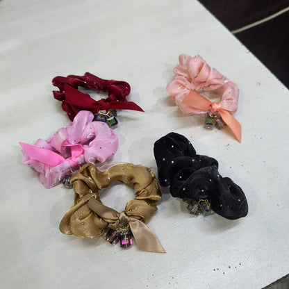 AM1298 Crystal Rhinestone Glossy Soft Satin Silk Hair Scrunchies Hair Elastic Bands 1pc