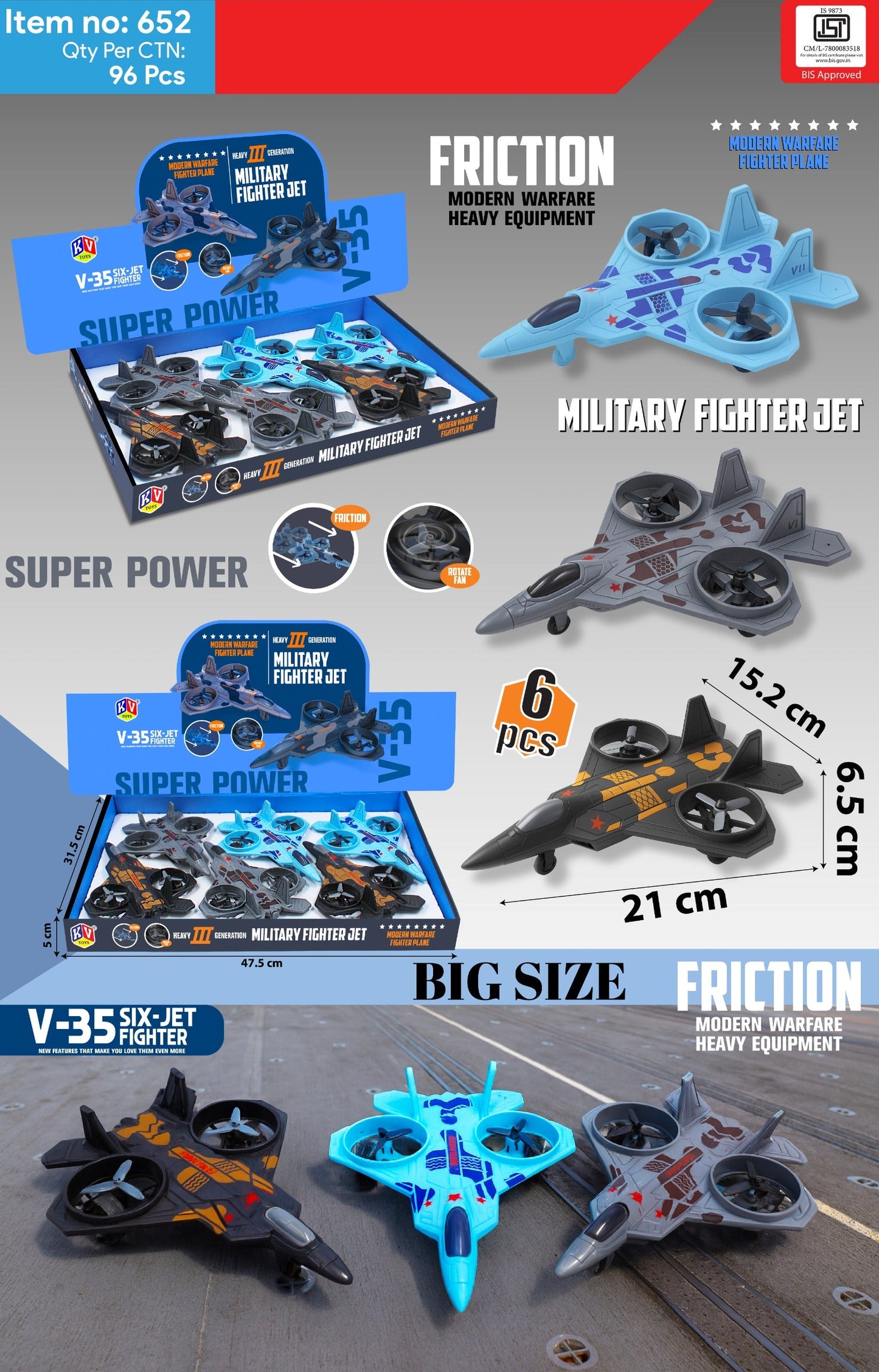 A06487 V-35 Military Fighter Jet Toy – Friction Powered Modern Warfare Plane