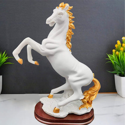 AM5368 Gold Plated White Horse Statue Action Showpiece