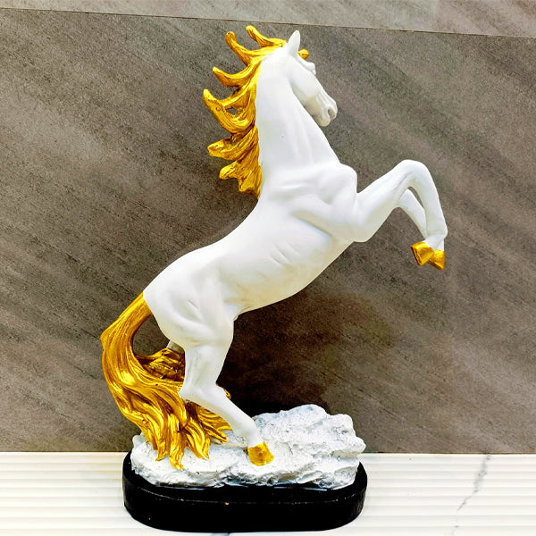 AM5368 Gold Plated White Horse Statue Action Showpiece