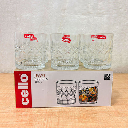 AM6571 Cello Jewel K-Series Glass Tumbler Set (325ml, Set of 6)