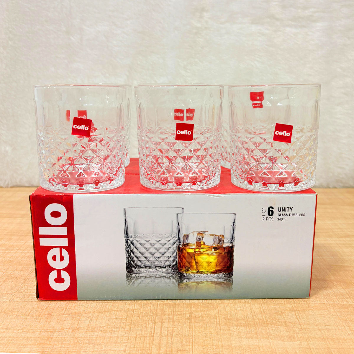 AM6595 Cello Unity Glass Tumblers – 340ml, Set of 6