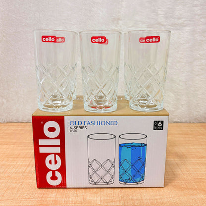 AM6569 Cello Old Fashioned K-Series Glass Tumbler Set - 275ml (Pack of 6)