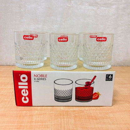 AM6565 Cello Noble K-Series Glass Tumbler Set - 215ml (Set of 6)