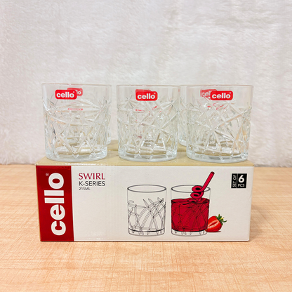 AM6543 Cello Swirl K-Series Glass Tumbler Set - 215ml (Pack of 6)
