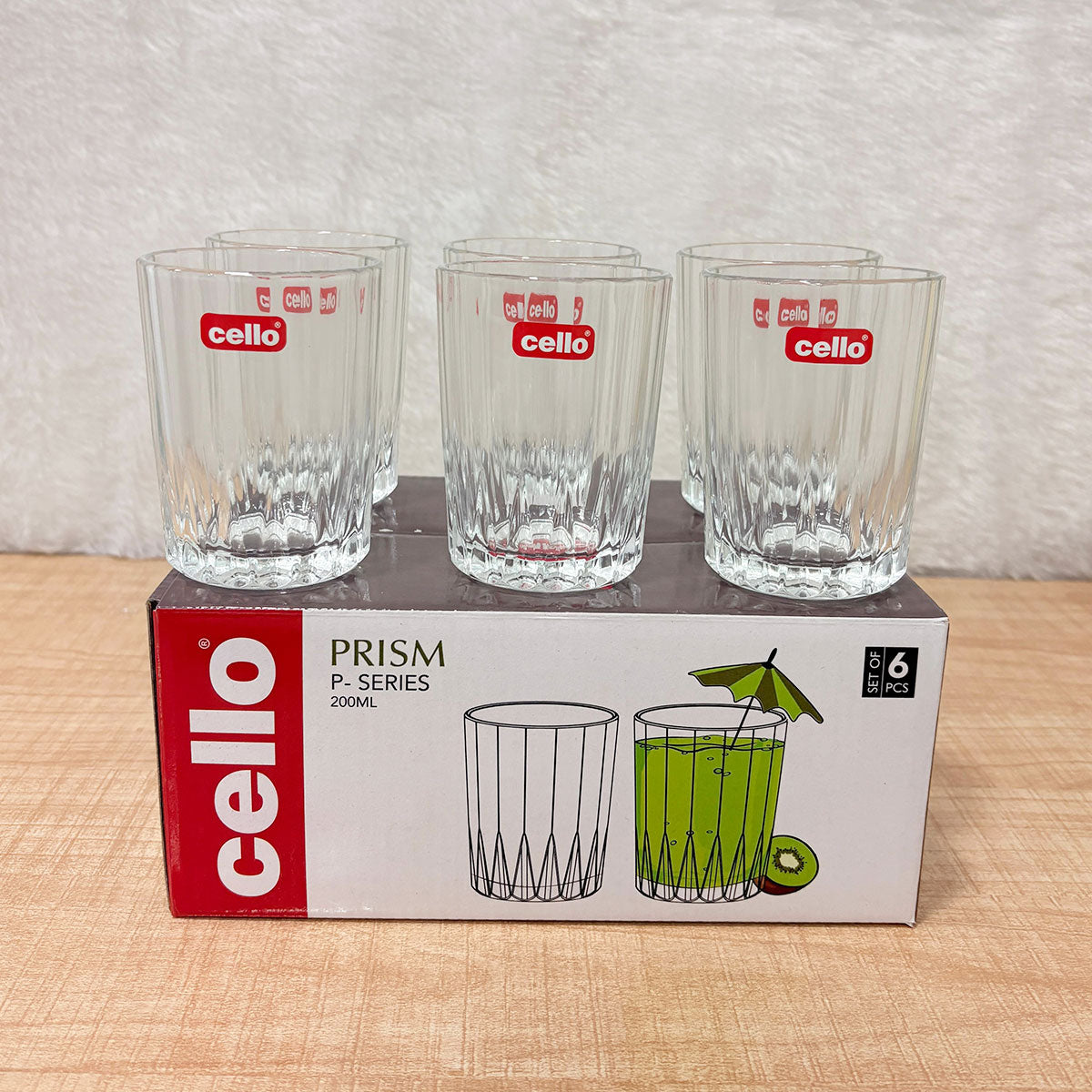 AM6591 Cello Prism P-Series Glass Tumbler Set, 200ml (Set of 6)