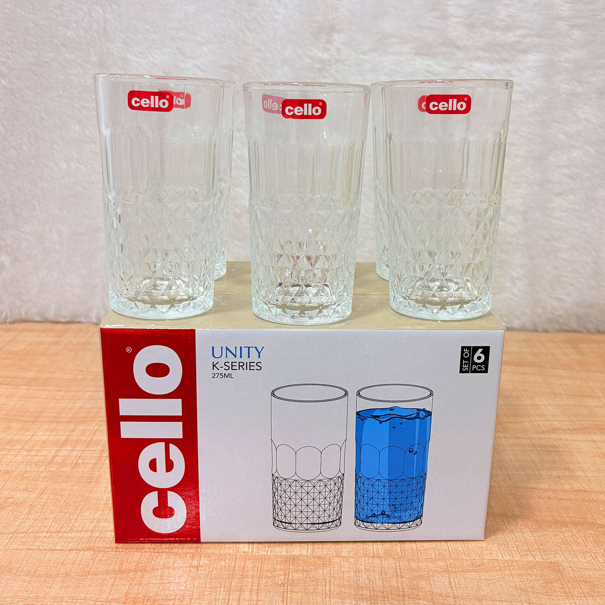 AM6570 Cello Unity K-Series Glass Tumbler Set (275ml, Set of 6)