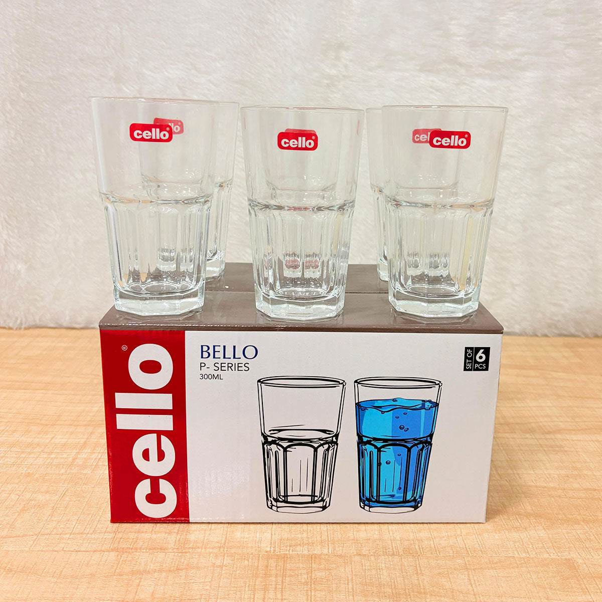 AM6583 Cello Bello Hi Boll P-Series Glass Tumbler Set, 300ml (Set of 6)