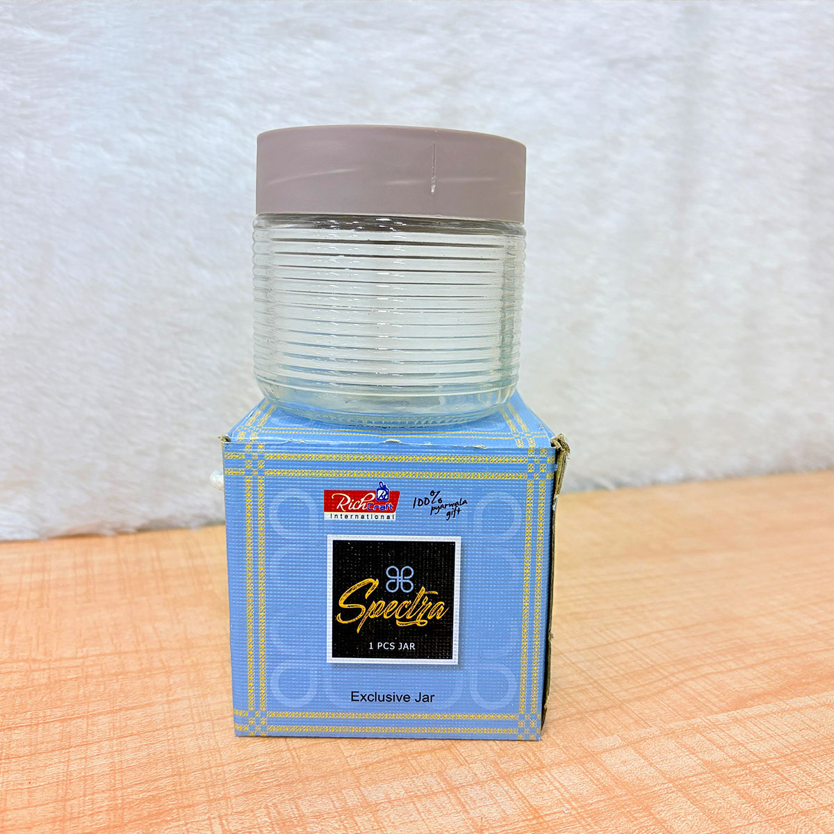 TM0074 Mix Design Spectra Exclusive Ribbed Glass Storage Jar with Airtight Lid - 1pc