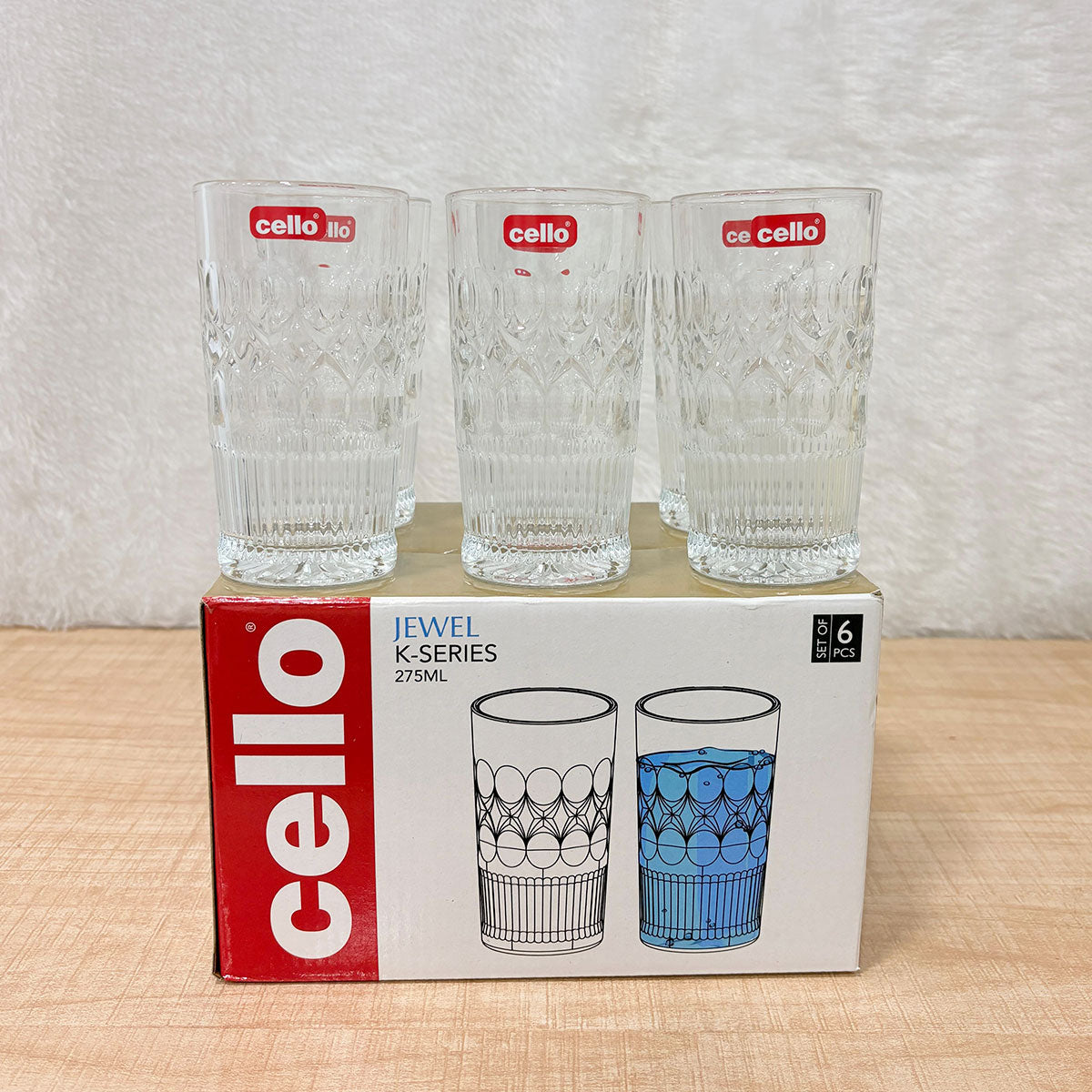AM6605 Cello Jewel K-Series Glass Tumbler Set, 275ml (Pack of 6)