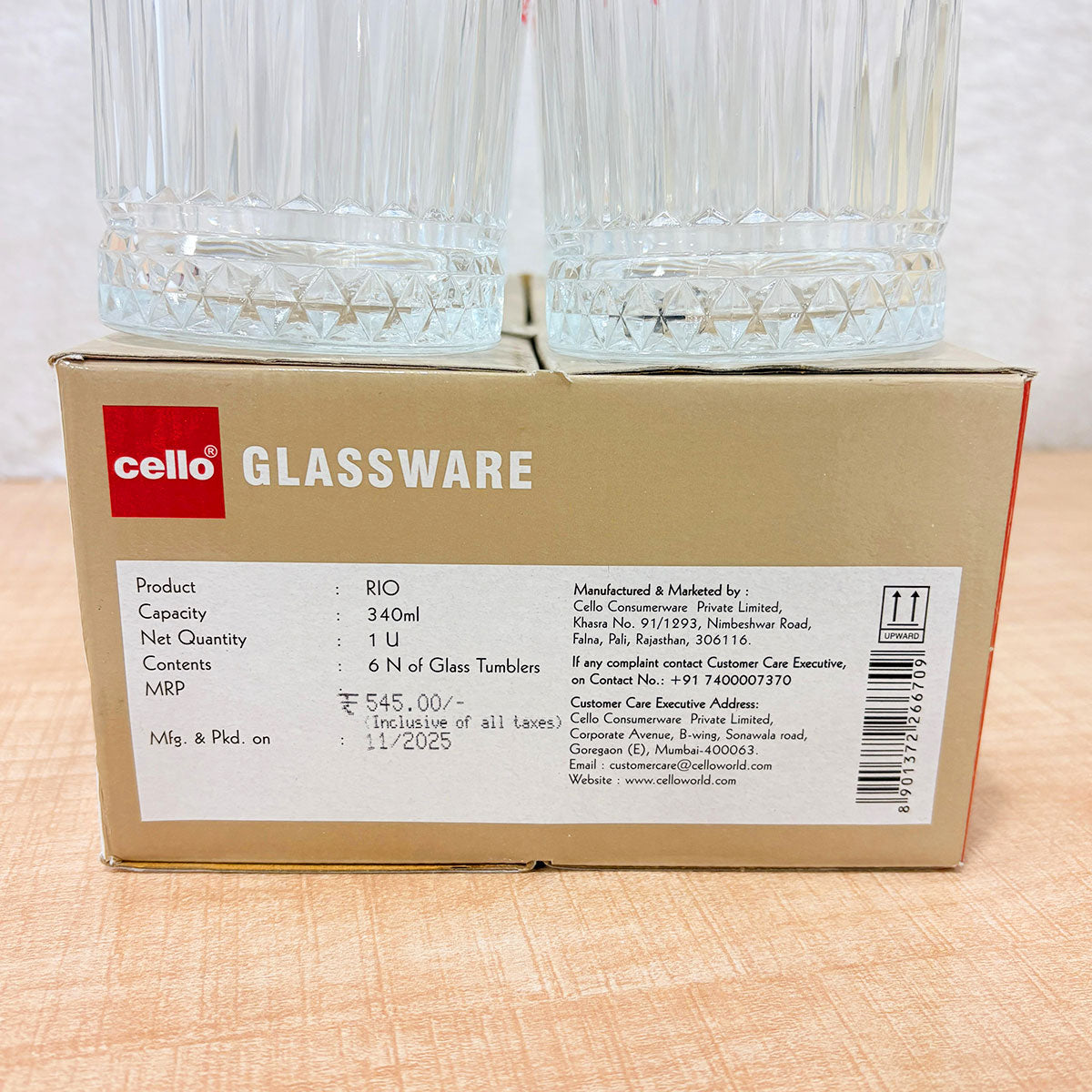 AM6567 Cello Rio K-Series Glass Tumbler Set - 340ml (Pack of 6)