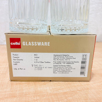 AM6567 Cello Rio K-Series Glass Tumbler Set - 340ml (Pack of 6)