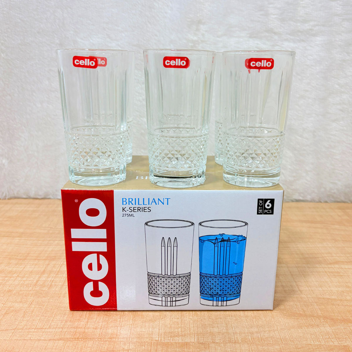 AM6579 Cello Brilliant K-Series Glass Tumbler Set - 275ml (Set of 6)