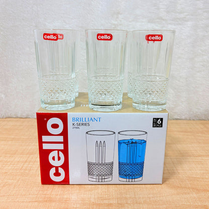 AM6579 Cello Brilliant K-Series Glass Tumbler Set - 275ml (Set of 6)