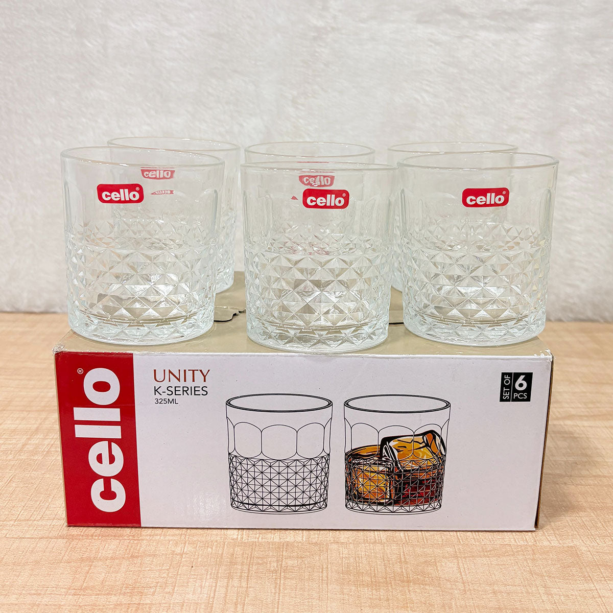 AM6586 Cello Unity K-Series Glass Tumbler Set, 325ml (Set of 6)
