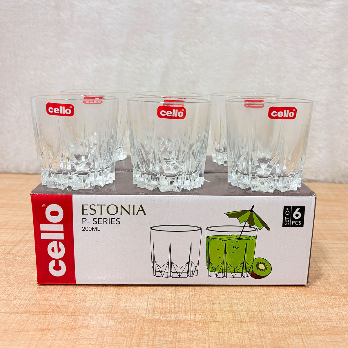 AM6585 Cello Estonia P-Series Glass Tumbler Set (200ml, 6 Pieces)