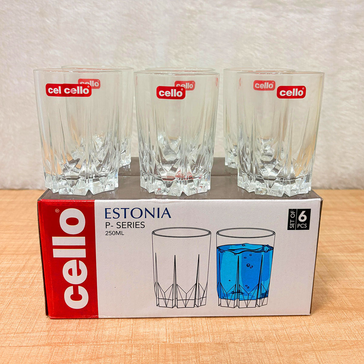 AM6577 Cello Estonia Glass Tumblers, P-Series - 250ml (Set of 6)