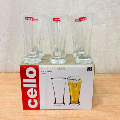 AM6596 Cello Glassware Pilsner Beer Glasses, PB-Series, 340ml (Set of 6)