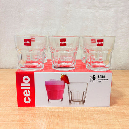 AM6588 Cello Bello Glass Tumbler Set, 215ml (Set of 6)