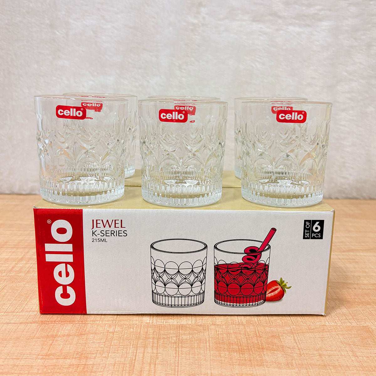 AM6566 Cello Jewel K-Series Glass Tumbler Set - 215ml (Set of 6)