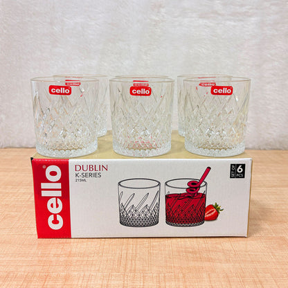 AM6563 Cello Dublin K-Series Glass Tumbler Set, 215ml (Set of 6)
