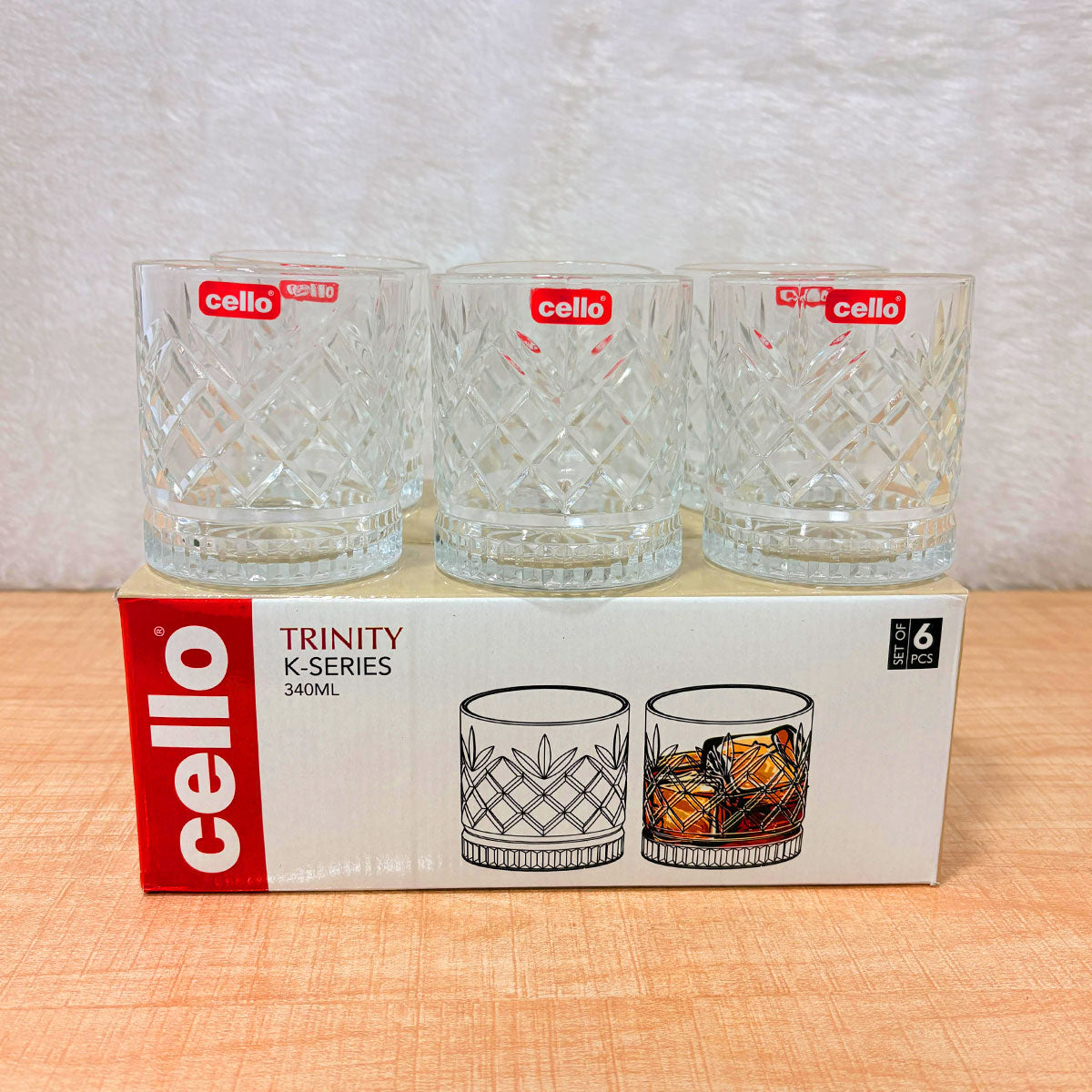 AM6568 Cello Trinity K-Series Glass Tumbler Set - 340ml (Pack of 6)