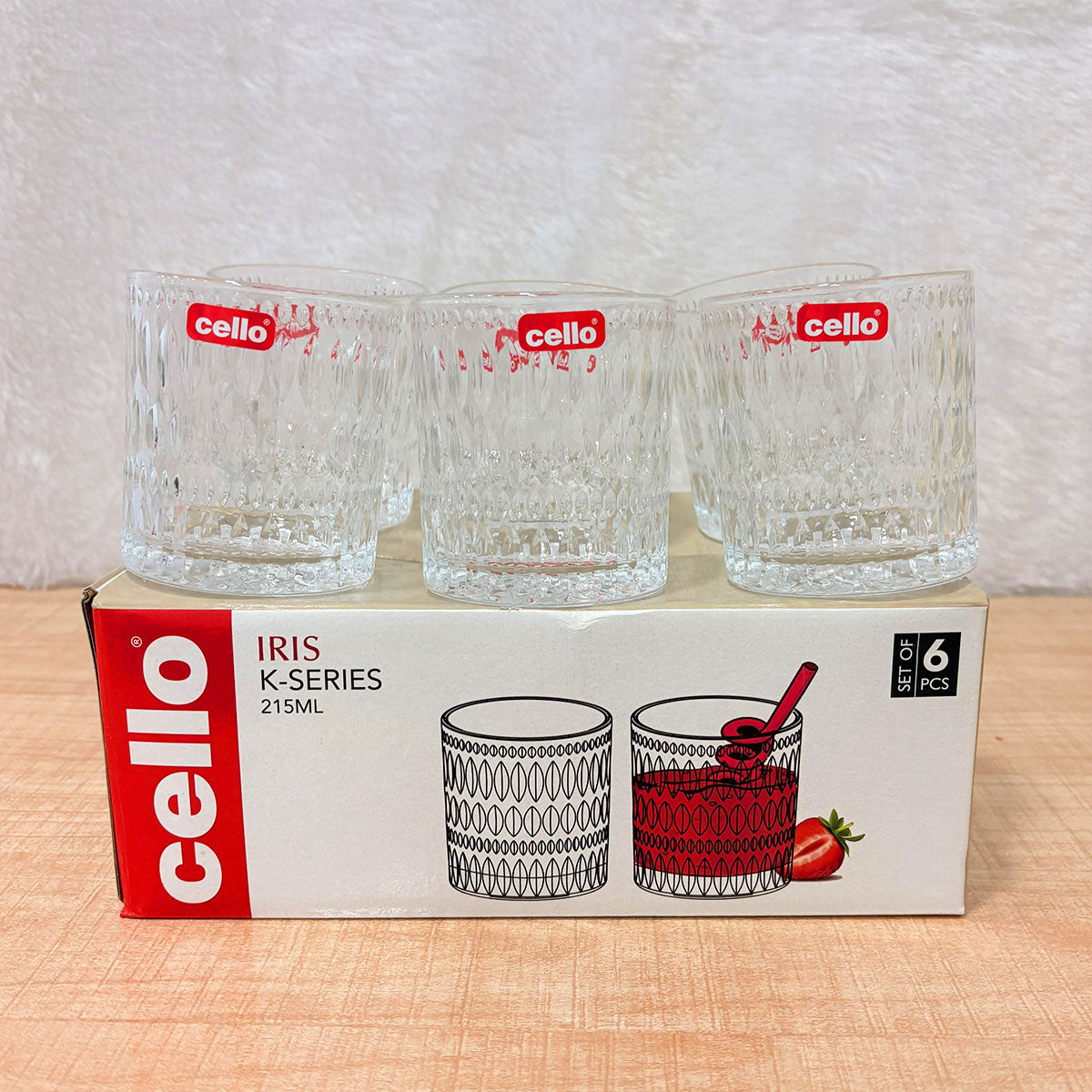AM6593 Cello Iris K-Series Glass Tumbler Set, 215ml (Set of 6)