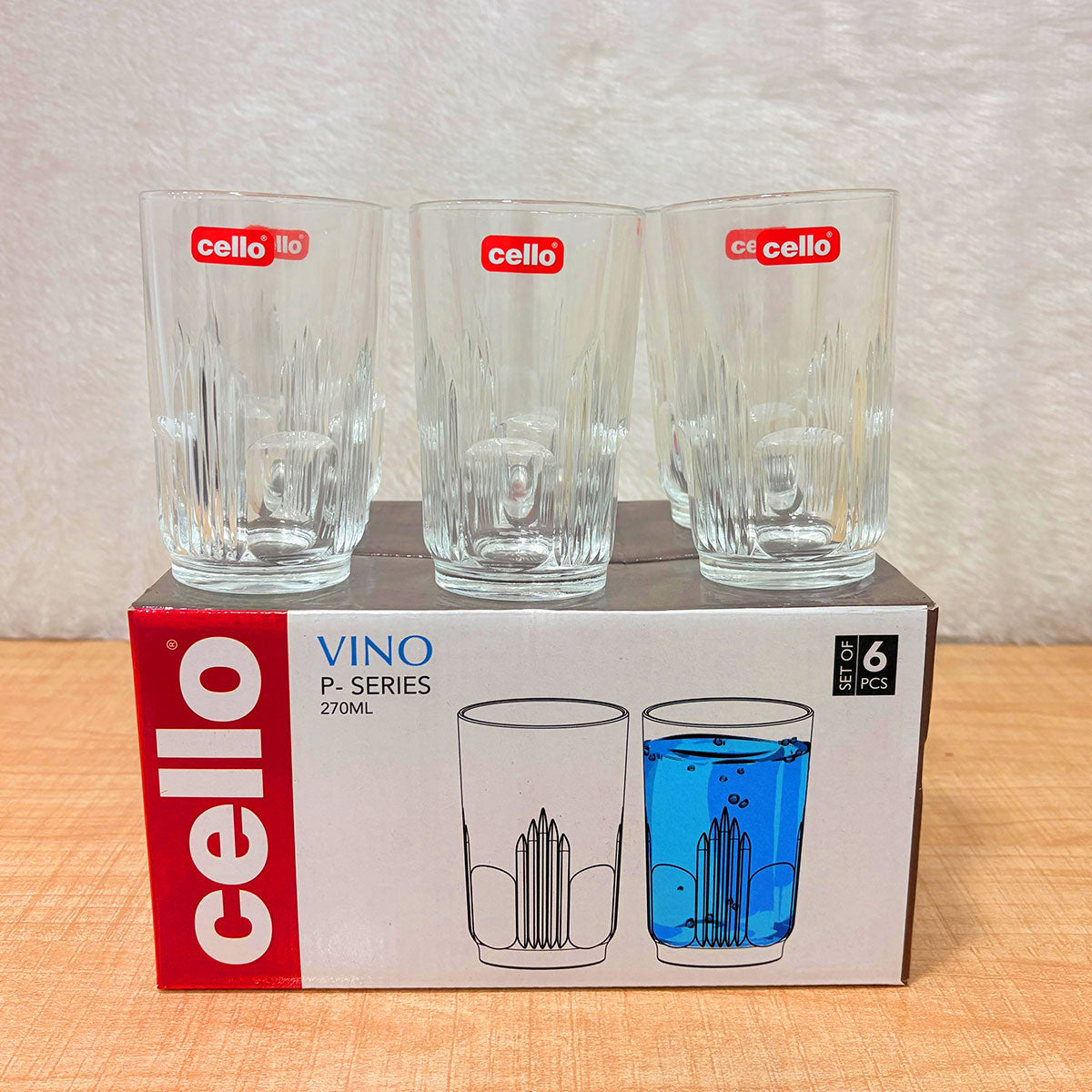 AM6619 Cello Vino P-Series Glass Tumbler Set, 270ml (Pack of 6)