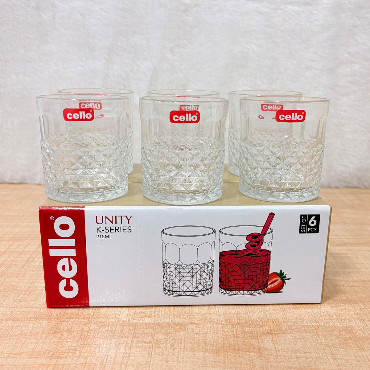AM6590 Cello Unity K-Series Glass Tumbler Set, 215ml (Set of 6)