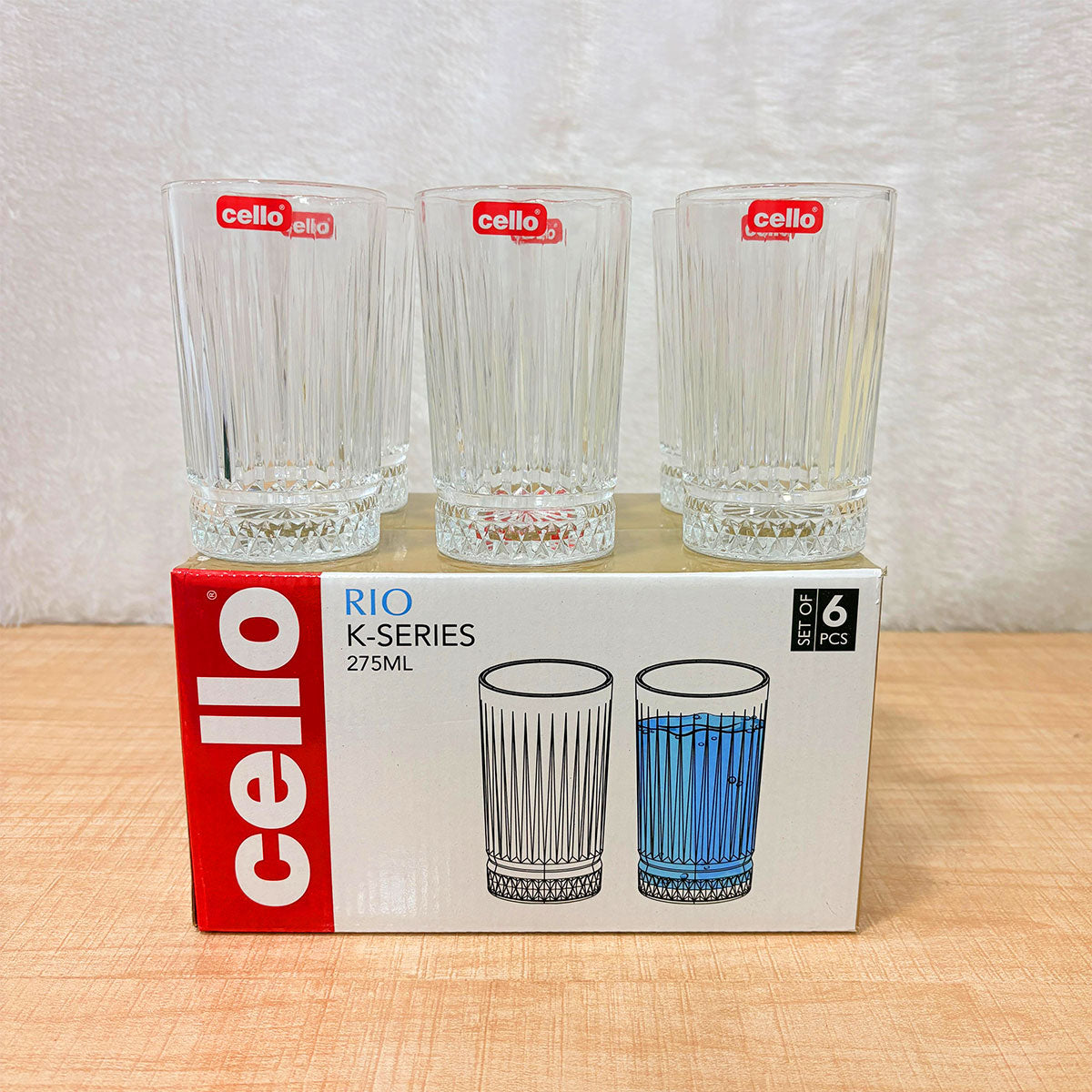 AM6564 Cello Rio K-Series Glass Tumbler Set, 275ml (Set of 6)