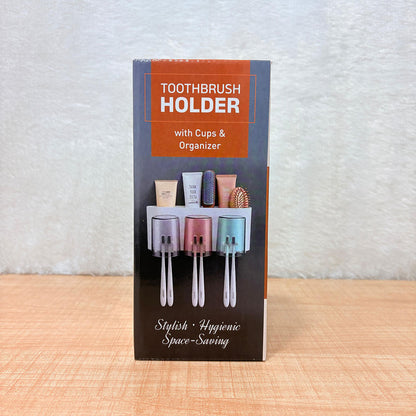 AM6481 3 Glass Toothbrush Holder with Dual Cups and Organizer