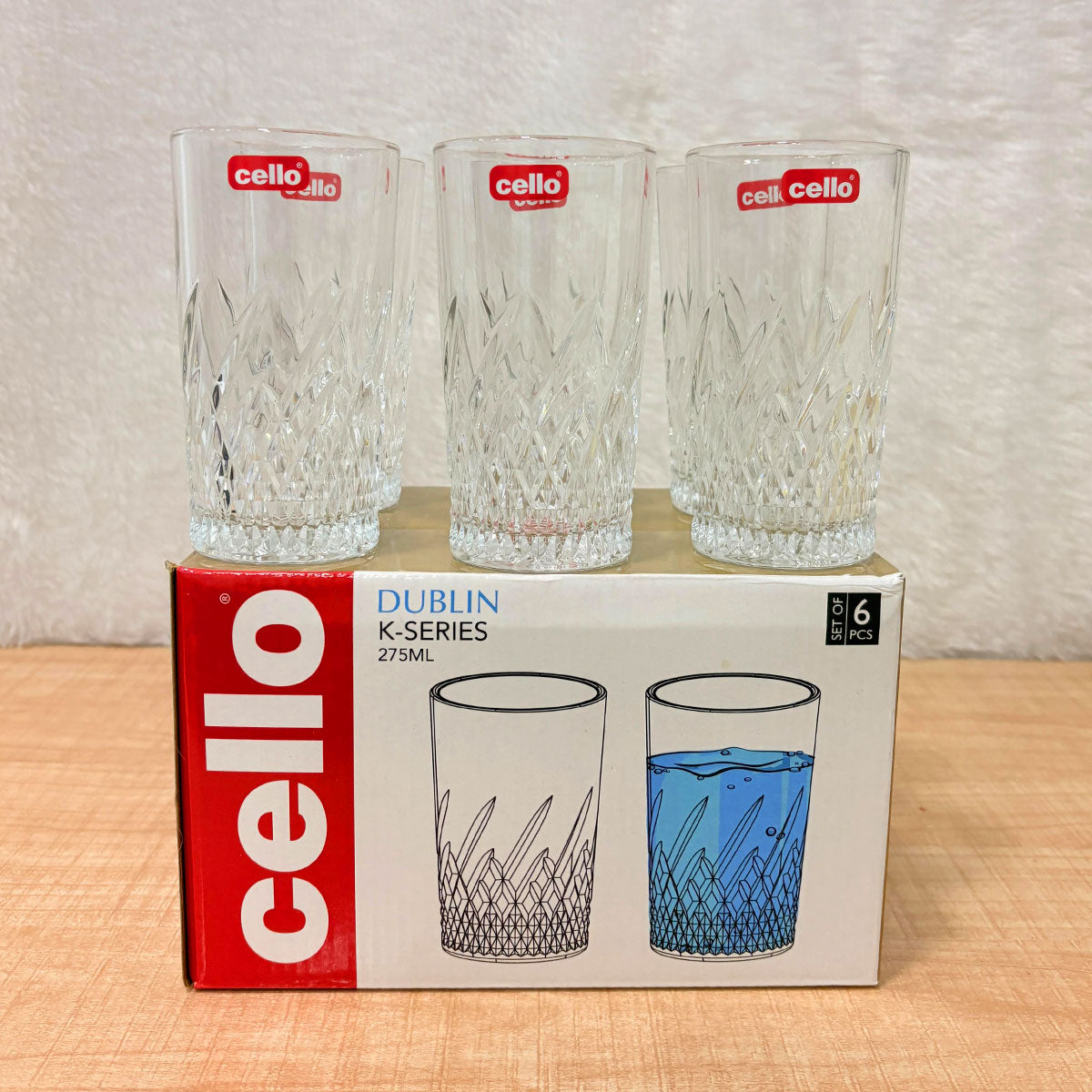 AM6598 Cello Dublin K-Series Glass Tumbler Set, 275ml (Pack of 6)