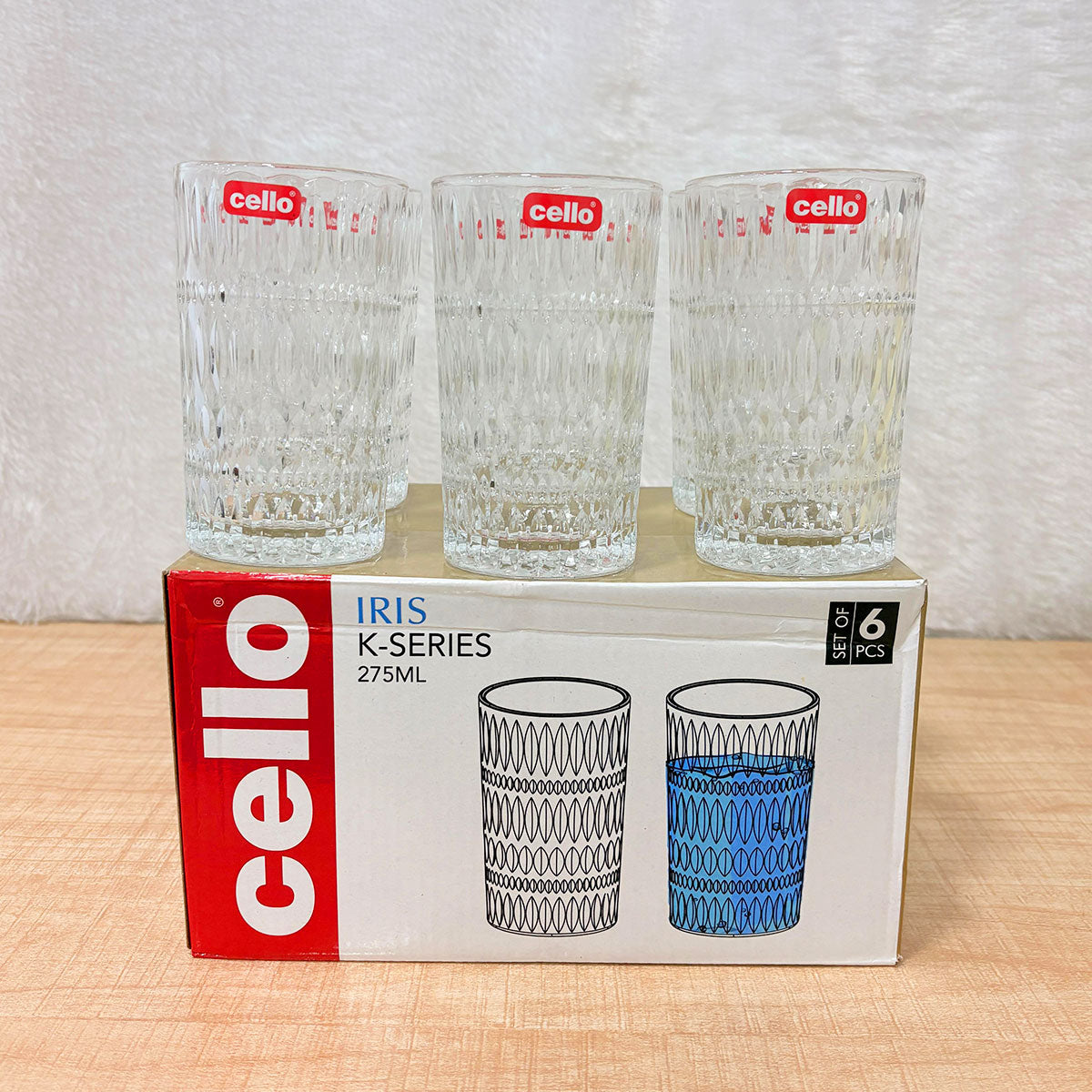AM6597 Cello Iris K-Series Glass Tumbler Set, 275ml (Set of 6)