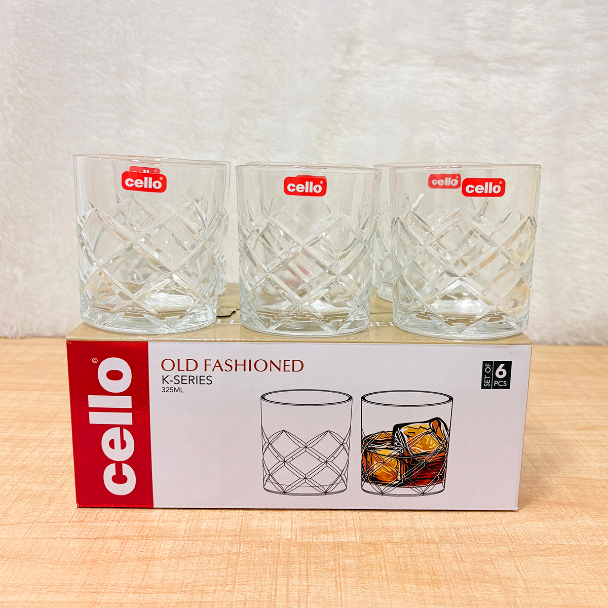 AM6561 Cello Glassware Old Fashioned K-Series Glass Tumblers (325ml, Set of 6)
